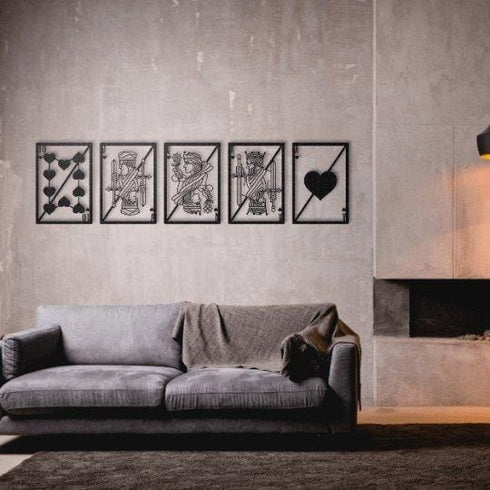 Royal Flush Metal Wall Art Playing Card Deck Poker Royal Queen King Black Luxury Monochrome Casino Poker House Decoration